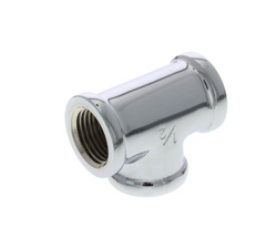 a stainless steel pipe fitting on a white background