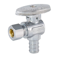 3/8"OD Comp x 1/2"PEX, Quarter Turn Angle Stop Valve, Chrome Plated
