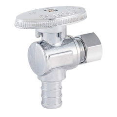3/8"OD Comp x 1/2"PEX, Quarter Turn Angle Stop Valve, Chrome Plated