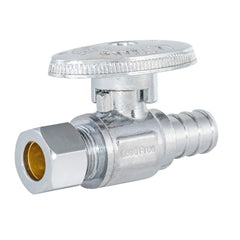 3/8"OD Comp x 1/2"PEX, Quarter Turn Straight Stop Valve, Chrome Plated