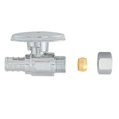 3/8"OD Comp x 1/2"PEX, Quarter Turn Straight Stop Valve, Chrome Plated