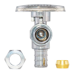 3/8"OD Comp x 1/2"PEX, Quarter Turn Angle Stop Valve, Chrome Plated