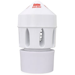 a white plastic object with a red logo on it