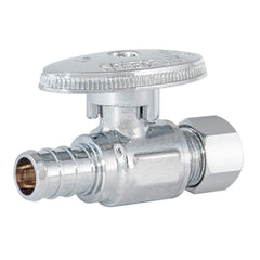3/8"OD Comp x 1/2"PEX, Quarter Turn Straight Stop Valve, Chrome Plated