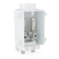 a close up of a white box with two valves