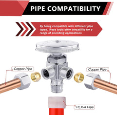 3/8"Comp x 3/8"Comp x 1/2" Expansion Pex A, Quarter Turn, Dual Outlet 3-Way Stop Valve, Chrome Plated