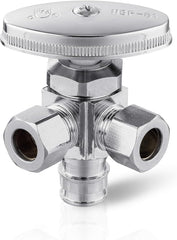 3/8"Comp x 3/8"Comp x 1/2" Expansion Pex A, Quarter Turn, Dual Outlet 3-Way Stop Valve, Chrome Plated