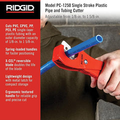 RIGID 23488 1/8" to 1-5/8" Single Stroke Plastic Pipe & Tubing Cutter, PC-1250