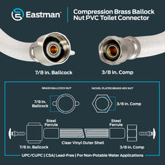9", 12" & 20" Flexible PVC Toilet Connector, 7/8" FIP x 3/8" Comp Inlet Connection