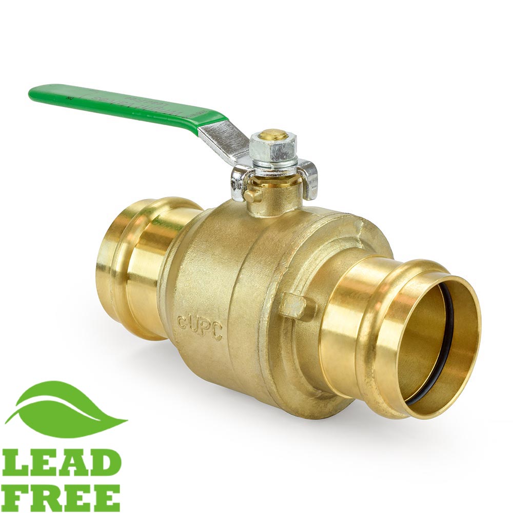 a brass ball valve with a green handle