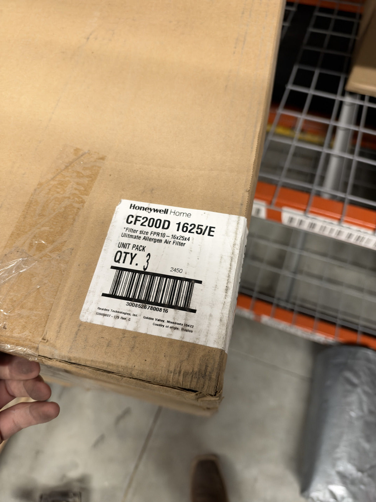 3PACK Honeywell Home CF200D1625 MERV12 Air Filter 16x25x4