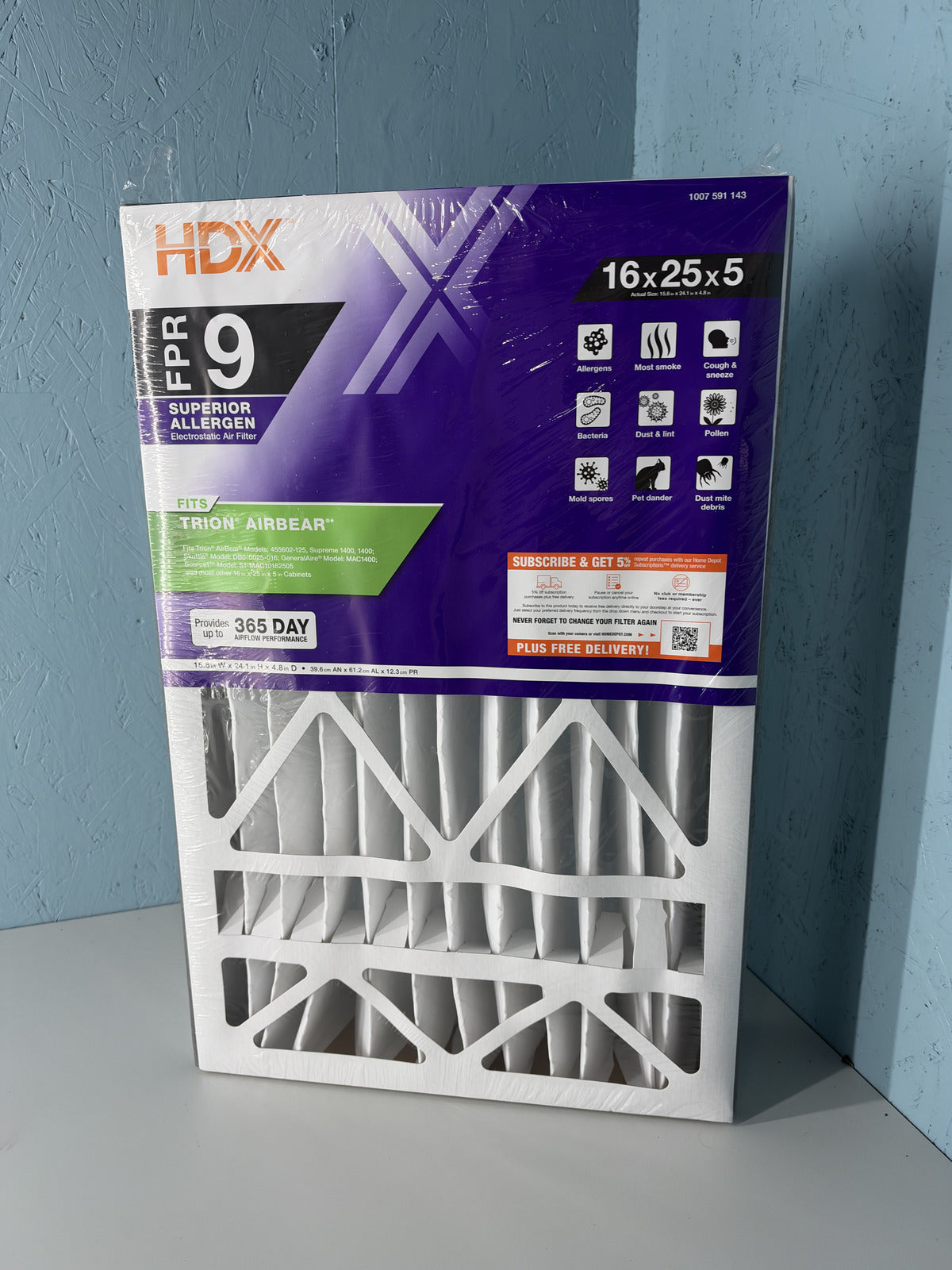 HDX 16x25x5" Trion AirBear Replacement Pleated Air Filter FPR 9, MERV 11