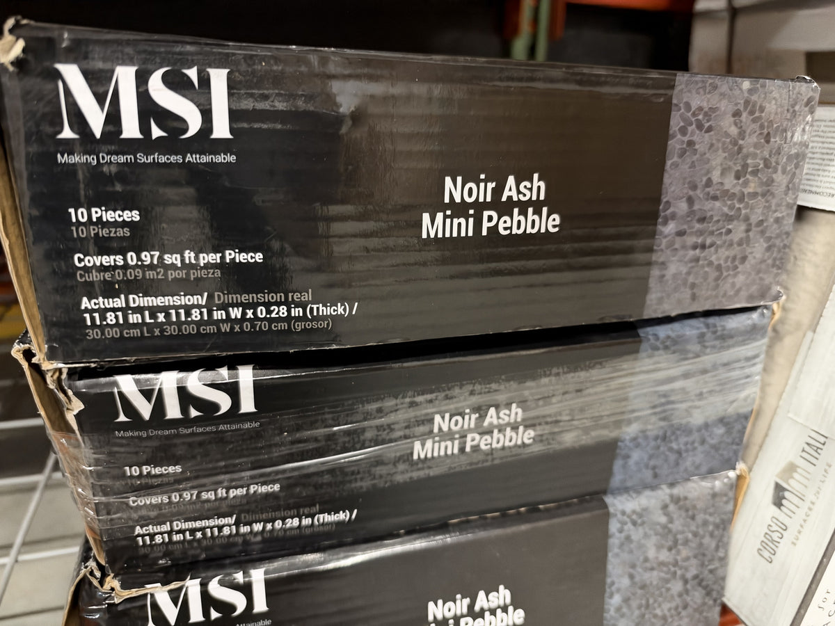 29sqft - Noir Ash Mini Pebble 12x12 Tumbled Marble Mesh-Mounted Mosaic Floor and Wall Tile