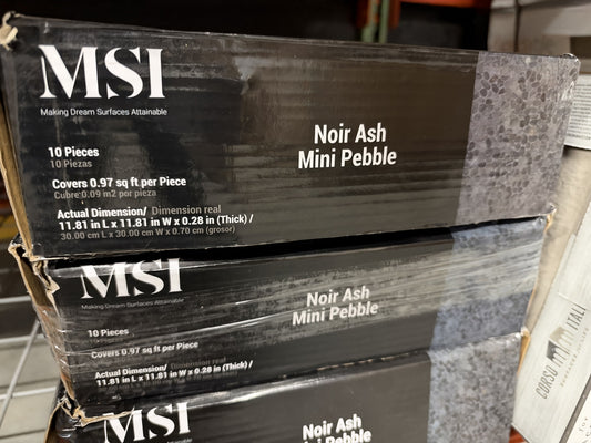 29sqft - Noir Ash Mini Pebble 12x12 Tumbled Marble Mesh-Mounted Mosaic Floor and Wall Tile