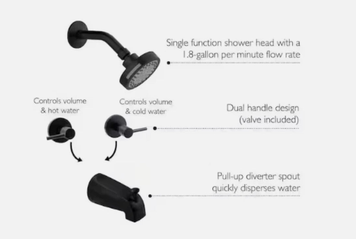 Design House 595736-SN Eastport 2-Handle Tub and Shower Faucet, Matte Black