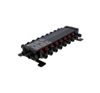 a close up of a black and red power strip