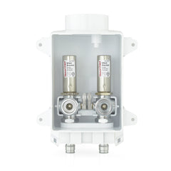 a couple of silver valves sitting inside of a white box
