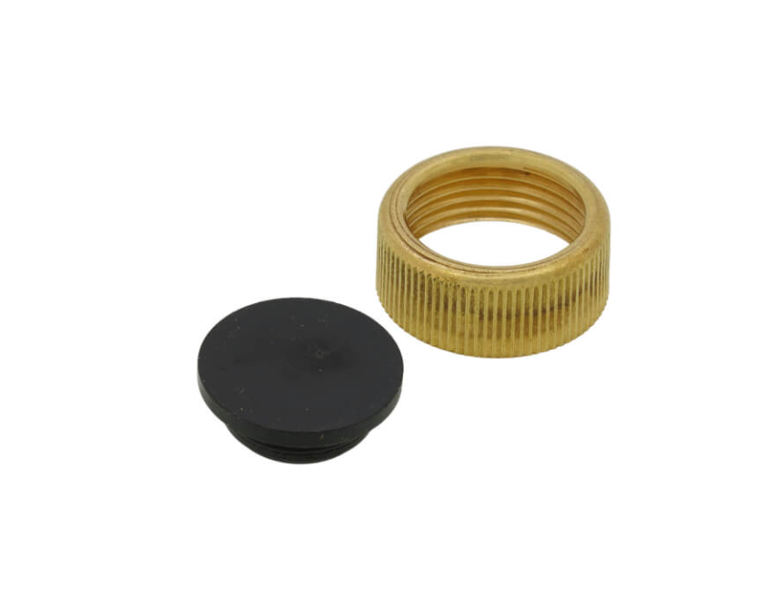a brass plated ring with a black knob a brass plated ring with a black knob