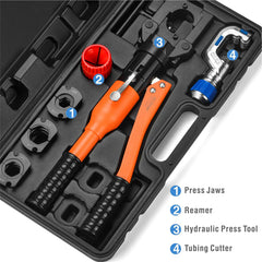 Hydraulic ProPress Tool Kit for 1/2", 3/4", & 1" Copper Fittings, with Tubing Cutter & Deburring Tool