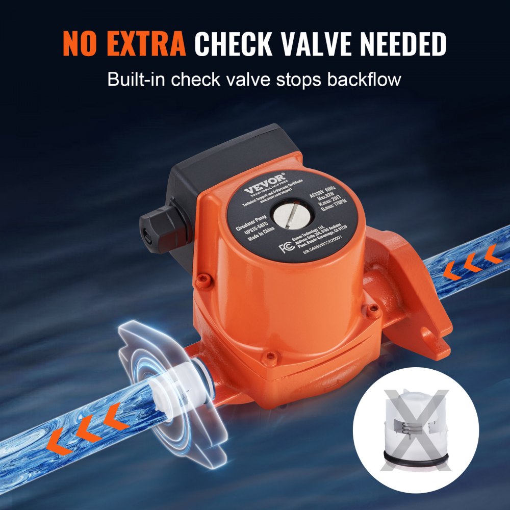 VEVOR UPS15-58FC Hot Water Circulation Pump 110V 82W 17 GPM Recirculating Pump VEVOR UPS15-58FC Hot Water Circulation Pump 110V 82W 17 GPM Recirculating Pump