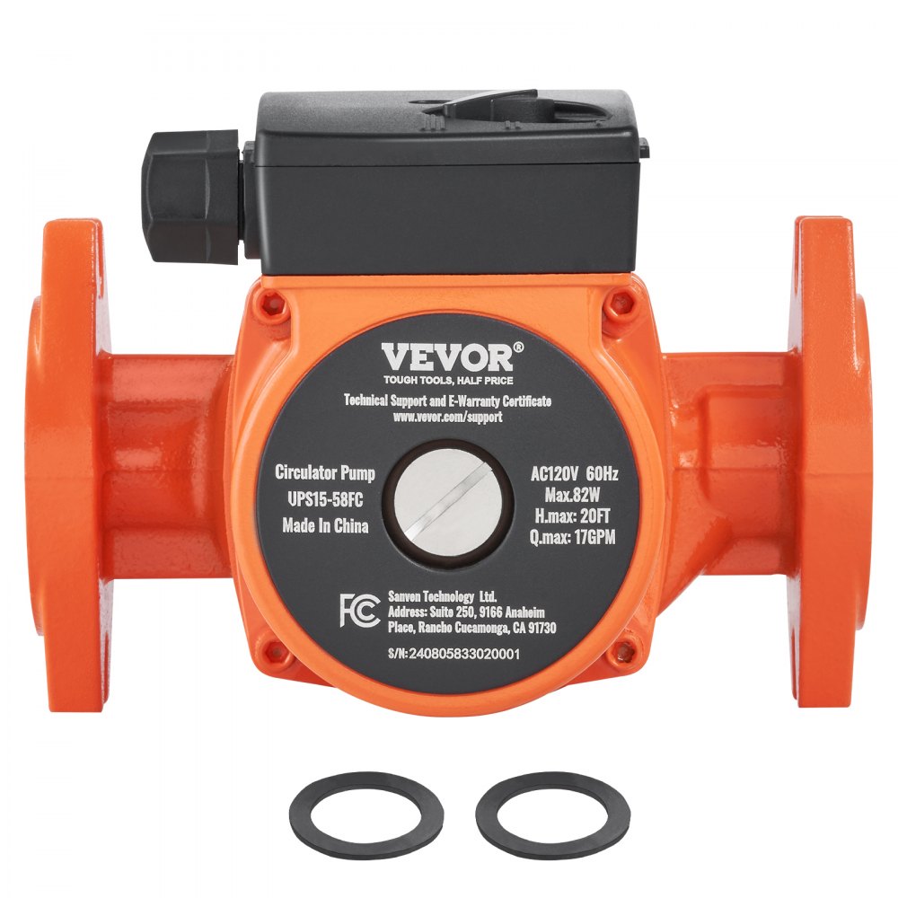 VEVOR UPS15-58FC Hot Water Circulation Pump 110V 82W 17 GPM Recirculating Pump VEVOR UPS15-58FC Hot Water Circulation Pump 110V 82W 17 GPM Recirculating Pump
