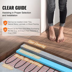Floor Heating Mat, 100 Sq. ft, Electric Radiant In-Floor Heated Warm System with Digital Floor Sensing Thermostat, Includes Installation Monitor