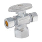 3/8"OD Comp x 3/8"OD Comp x 1/2"FIP, Quarter Turn, Dual Outlet 3-Way Stop Valve, Chrome Plated