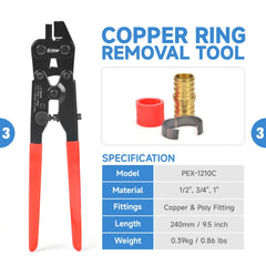 1/2", 3/4", & 1" Pex Angle Head Crimping Tools w/ Pex Cutters, Includes Hard Case, F1807