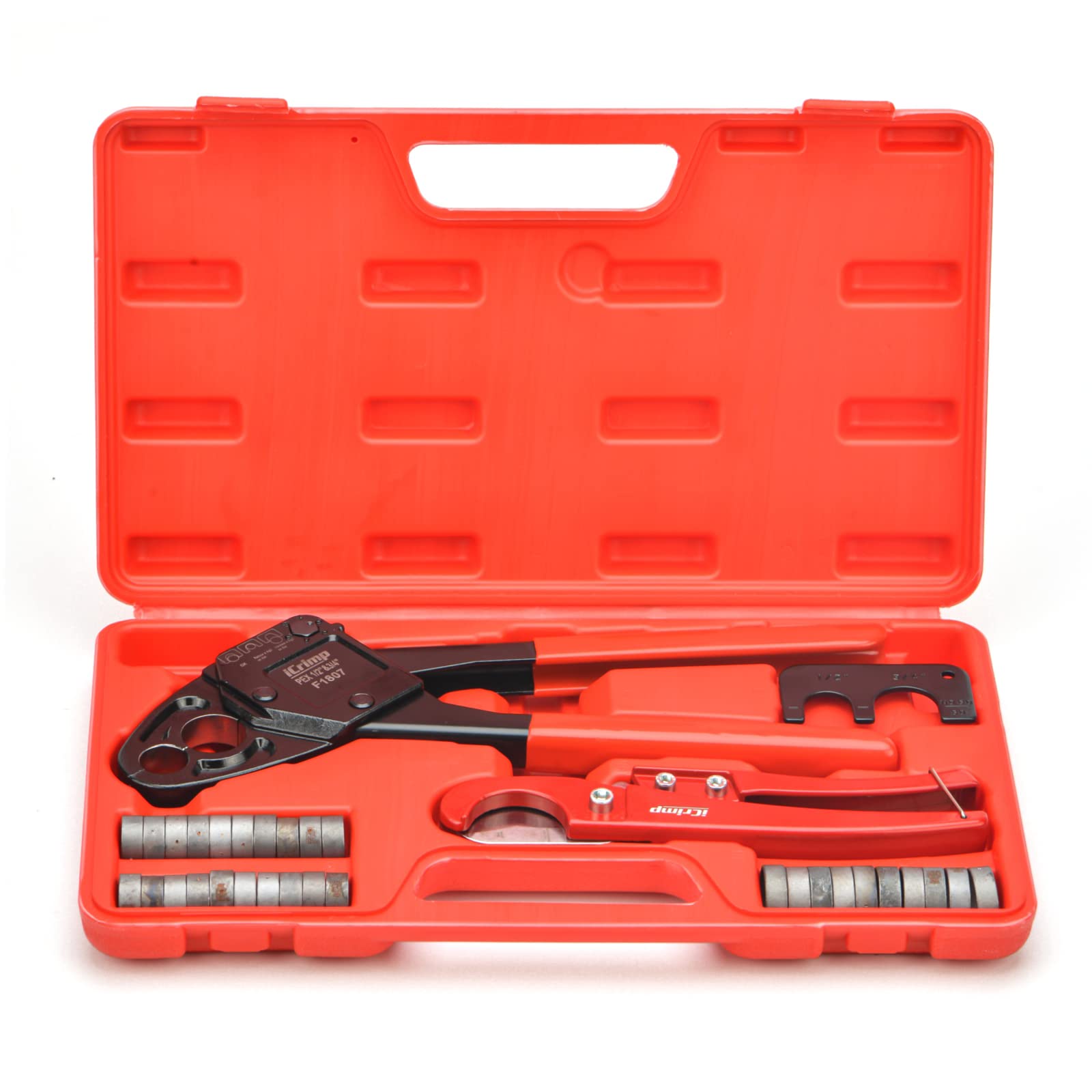 1/2" & 3/4" Combo Pex Angle Head Crimping Tool w/ Pex Cutters, Includes Hard Case, F1807