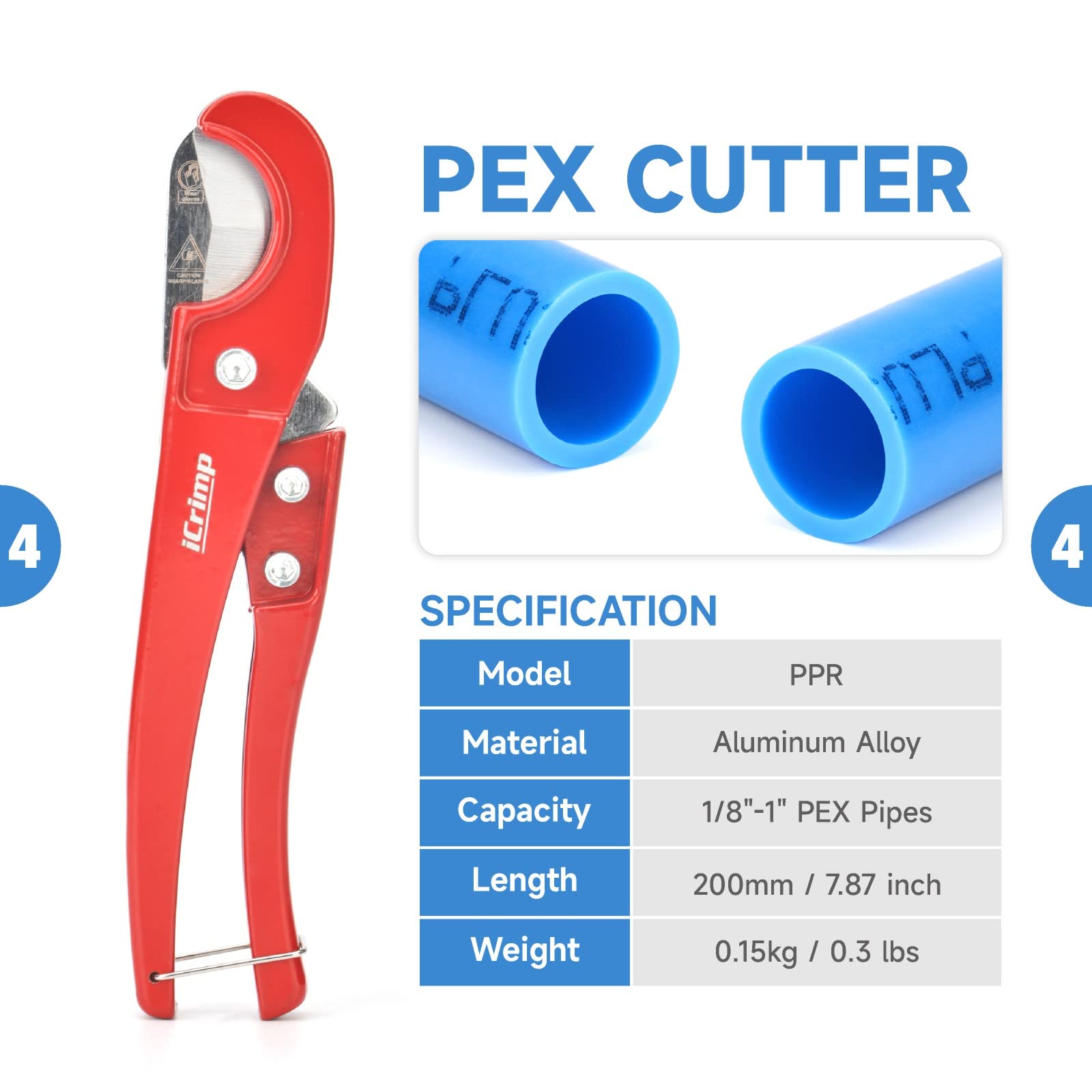 1/2", 3/4", & 1" Pex Angle Head Crimping Tools w/ Pex Cutters, Includes Hard Case, F1807