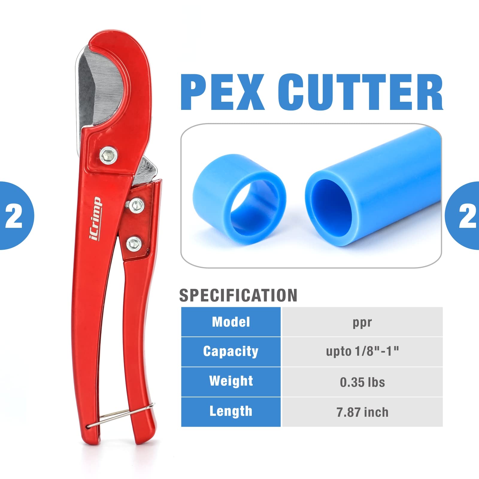 1/2" & 3/4" Combo Pex Angle Head Crimping Tool w/ Pex Cutters, Includes Hard Case, F1807