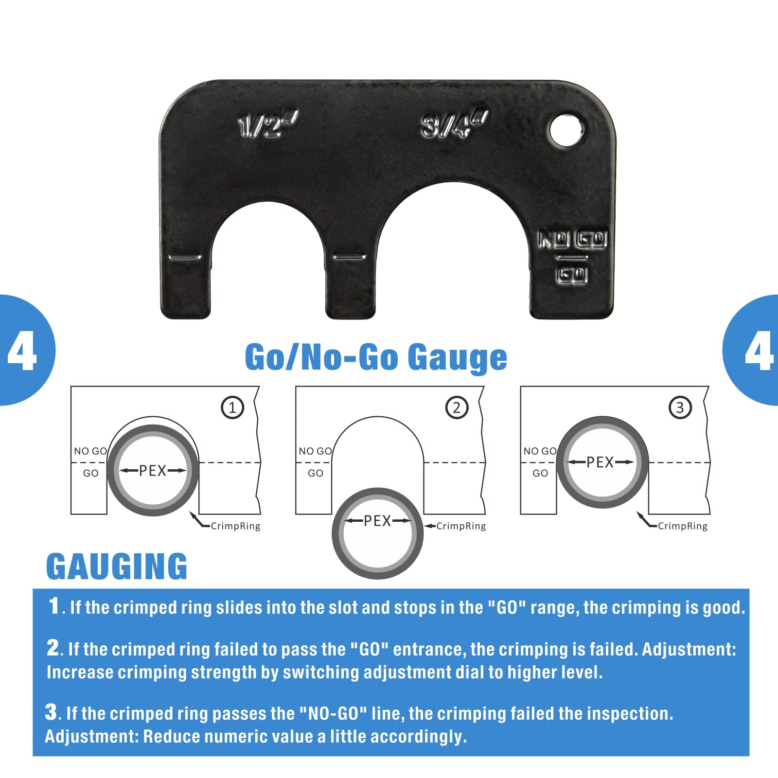 1/2" & 3/4" Combo Pex Angle Head Crimping Tool w/ Pex Cutters, Includes Hard Case, F1807