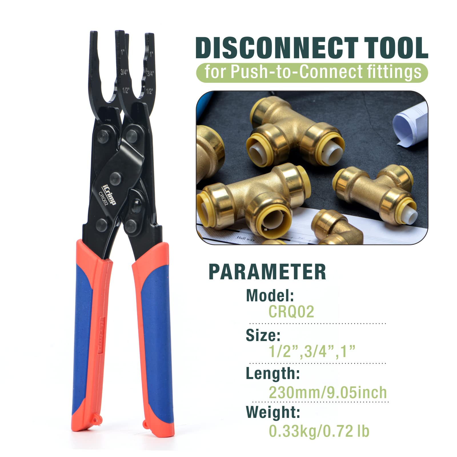 3-in-1 Push-fit Disconnect Clamp Tool for Brass-Push Fittings 1/2",3/4", & 1"