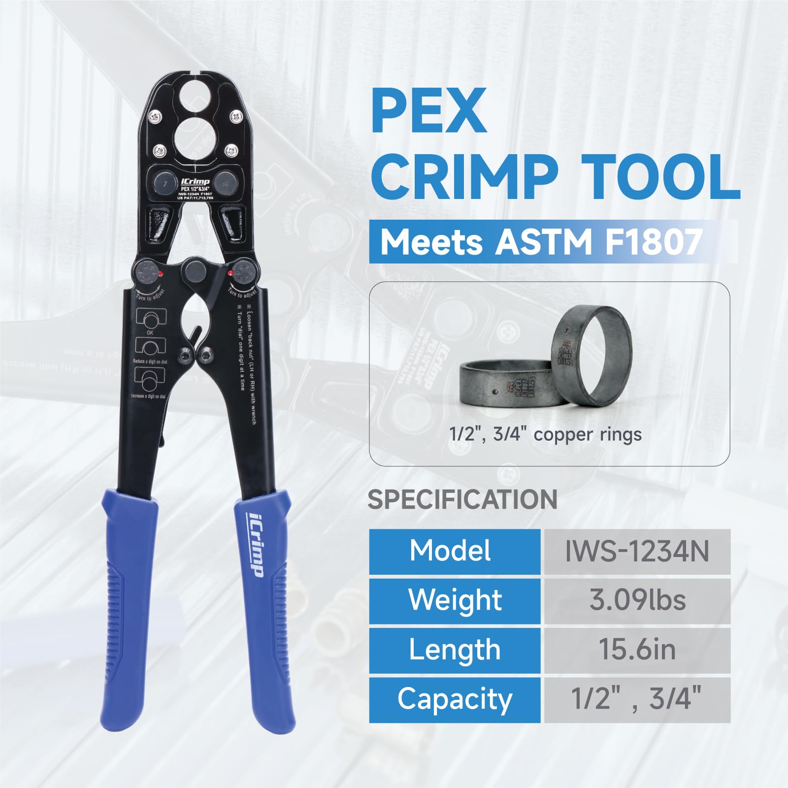 1/2" & 3/4" Combo Pex Crimping Tool, Convertible, F1807