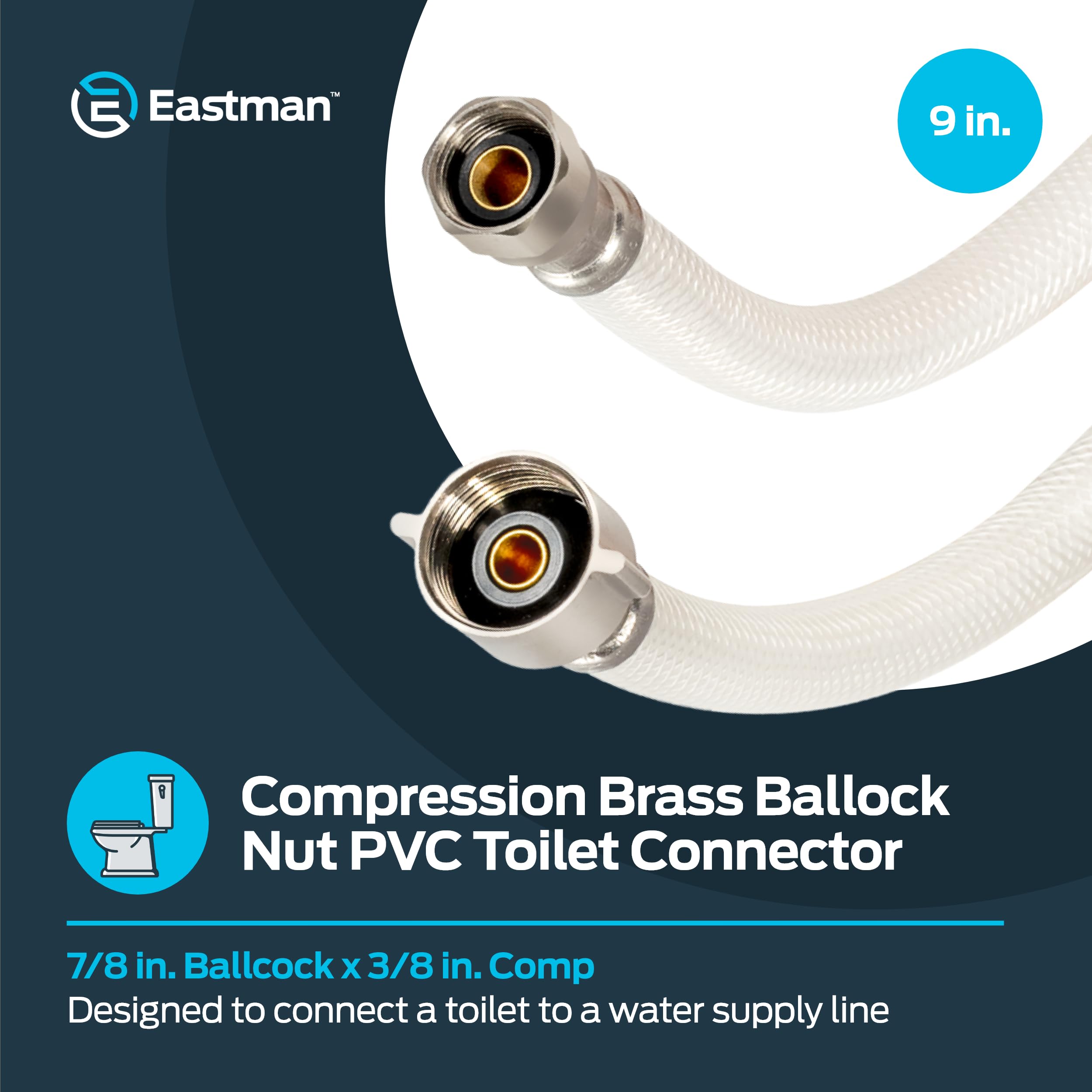 9", 12" & 20" Flexible PVC Toilet Connector, 7/8" FIP x 3/8" Comp Inlet Connection