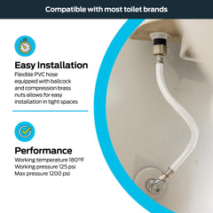 9", 12" & 20" Flexible PVC Toilet Connector, 7/8" FIP x 3/8" Comp Inlet Connection