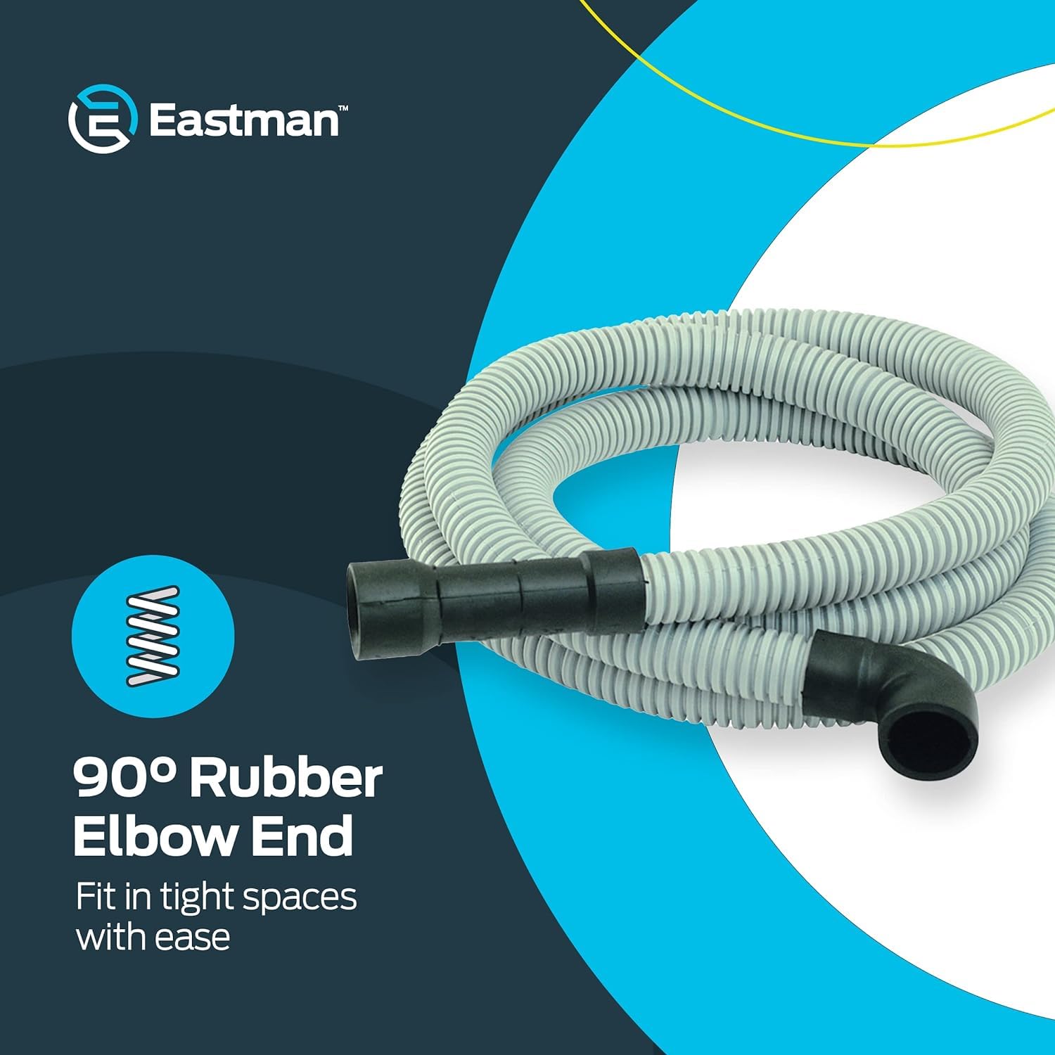 6' & 8' Dishwasher Drain Hose, Universal Fit with 5/8", 7/8", or 1" OD Drain Outlet, 90 Degree Rubber Elbow, Corrugated, Gray PVC