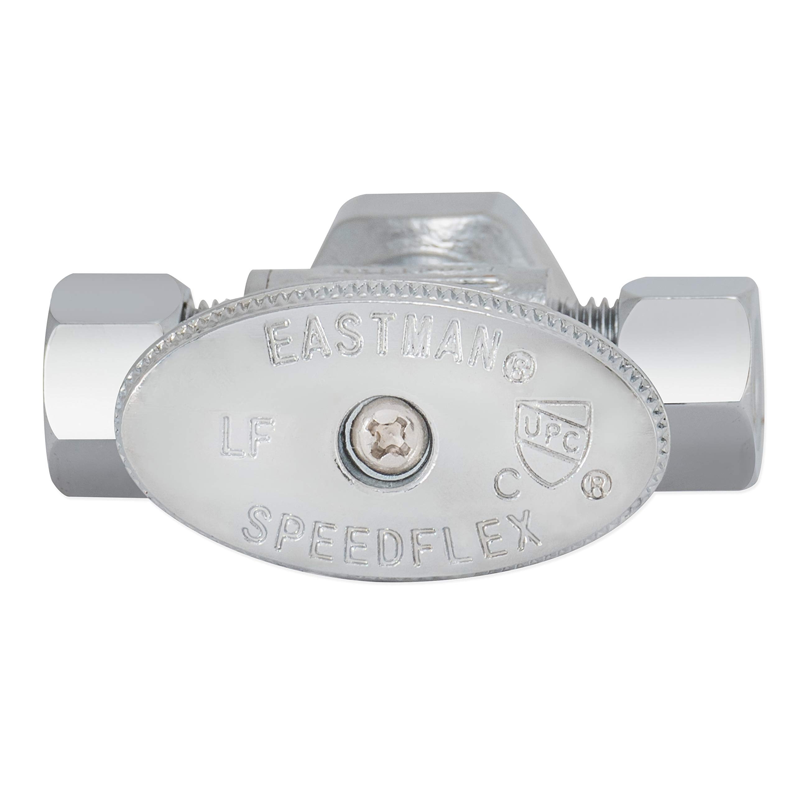 3/8"OD Comp x 3/8"OD Comp x 1/2"FIP, Quarter Turn, Dual Outlet 3-Way Stop Valve, Chrome Plated