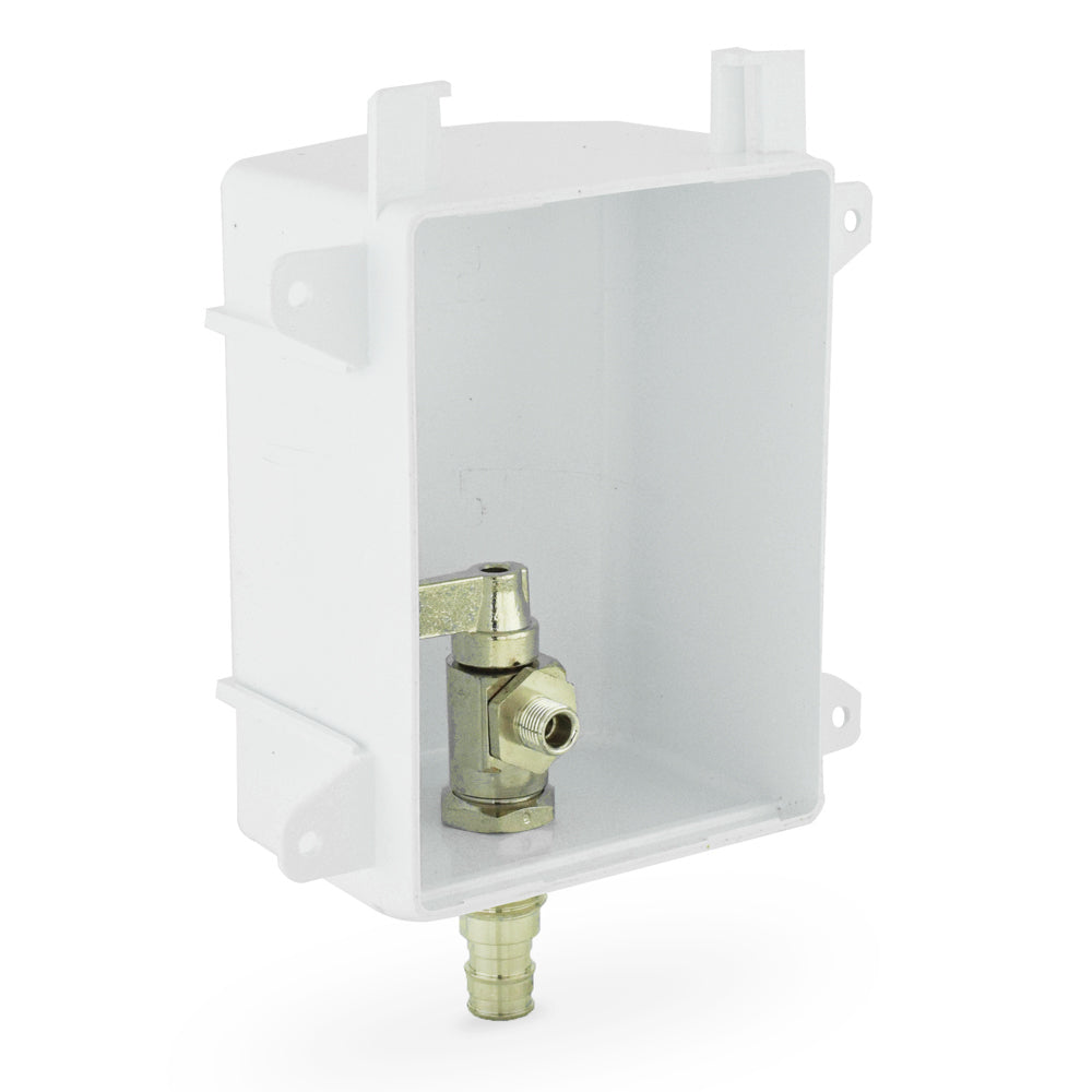 a white box with a brass fitting on the side
