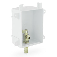 a white box with a brass fitting on the side