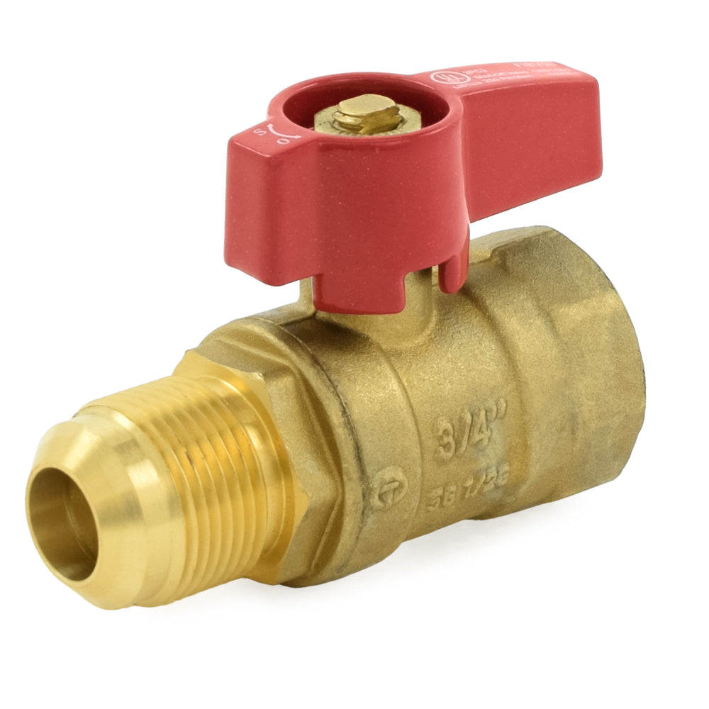 a red and gold ball valve on a white background