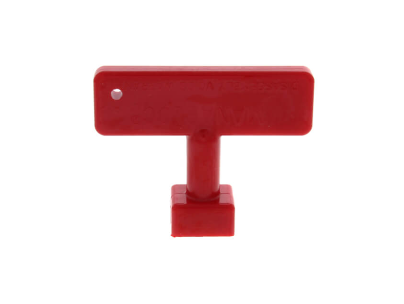 a red plastic object on a white background