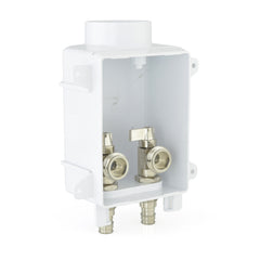 a close up of a white box with two valves