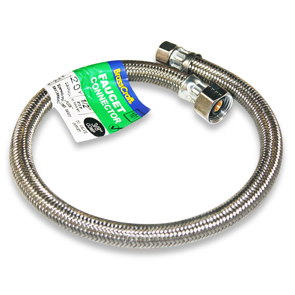 12", 16", 20" & 24"  3/8"Comp x 1/2"FIP Braided Polymer Faucet Supply Line