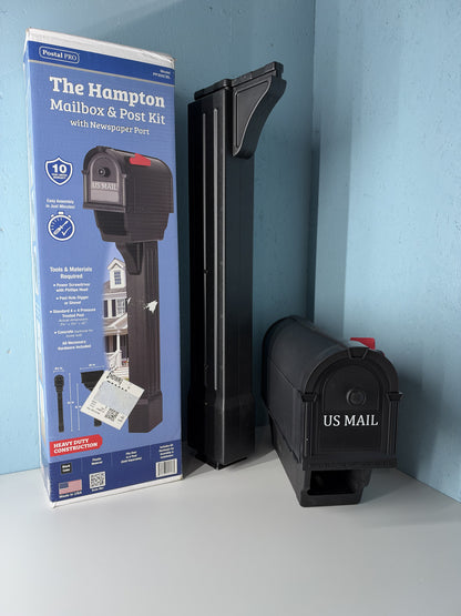 The Hampton Mailbox & Post Kit with Newspaper Port - Black