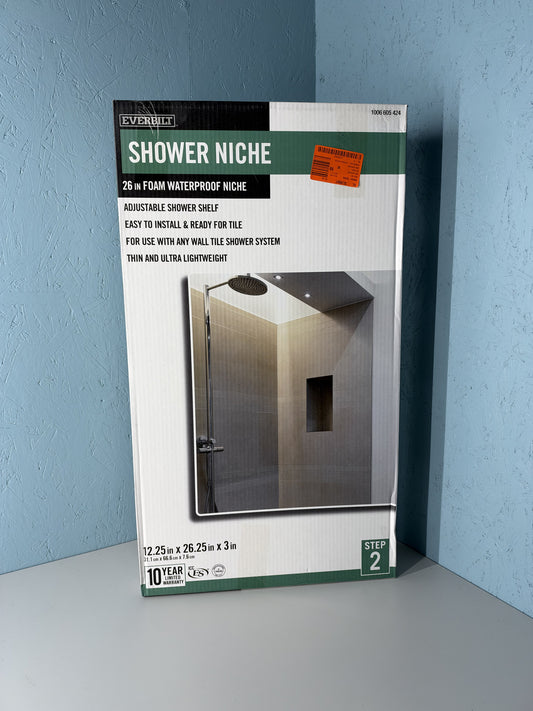 Everbilt 26-1/4x12-1/4x3 Foam Waterproof Shower Niche with Adjustable Shelf