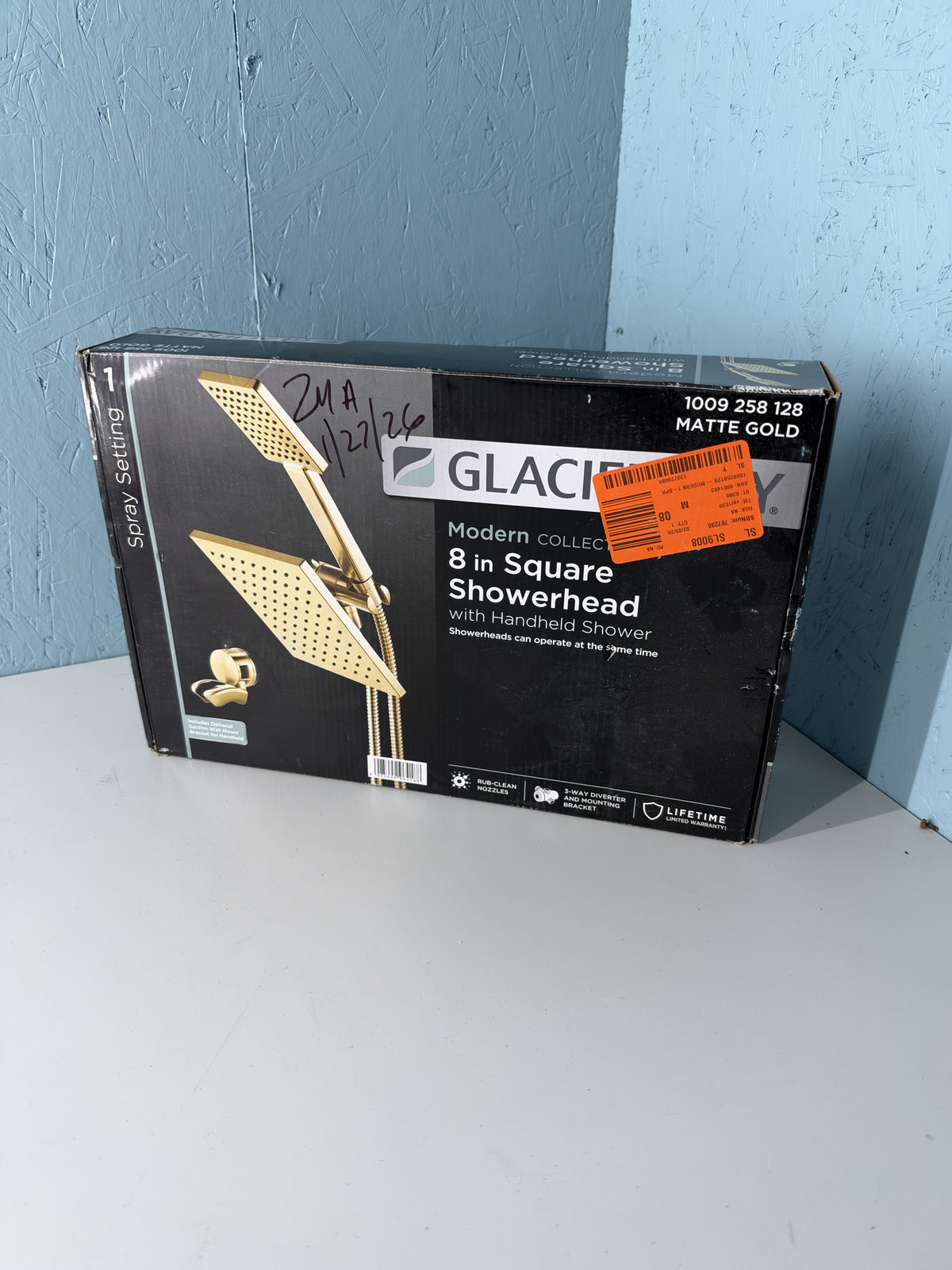 Glacier Bay Modern Matte Gold Square Showerhead with Handheld 1009.258.128
