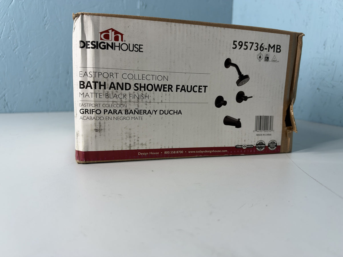 Design House 595736-SN Eastport 2-Handle Tub and Shower Faucet, Matte Black