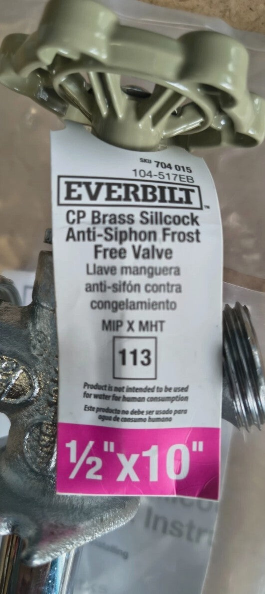 Everbilt 104-517EB 1/2x10" Frost Proof Anti-Siphon Sillcock