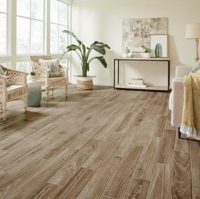 50sqft - Trace Meadow 6 in. x 36 in. Golden Brown Glazed Porcelain Floor and Wall Tile
